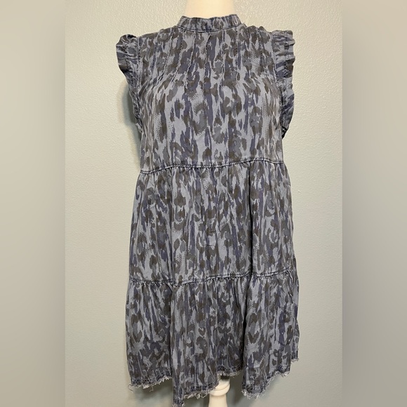 Anthropologie Blue Paisley Tiered Ruffle Dress Boho Cottagecore Romantic Medium - Picture 2 of 11